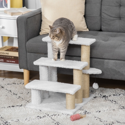 PawHut 3-Step Pet Stair with Scratching Posts White