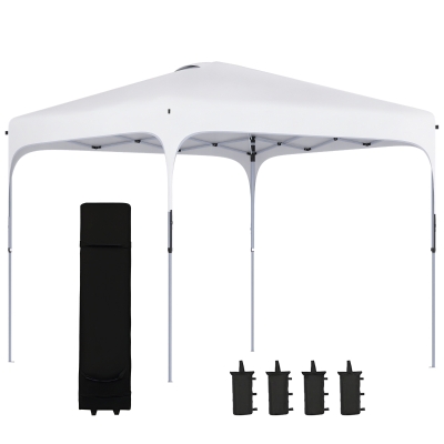 Outsunny Tenda Dobrável 2,5x2,5x2,68cm Tenda de Jardim com Proteção UV 50+ Altura Ajustável com 4 Bolsas de Areia e Bolsa de Transporte para Acampamento Festas Pátio Branco