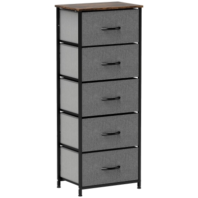 HOMCOM Industrial Chest 5-Drawer Steel Frame Rustic Brown Grey
