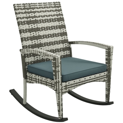 Outsunny Rattan Rocking Chair Set with Cushion Light Grey