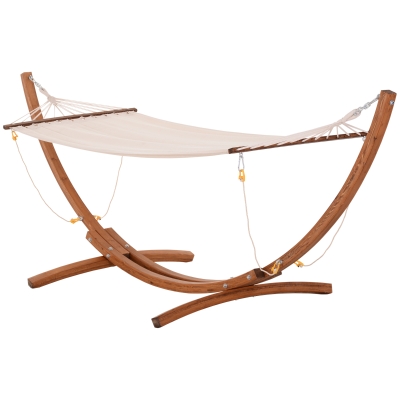 Outsunny Hamac sur Pied Bois Extérieur 120kg Blanc Naturel