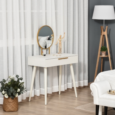 HOMCOM Modern Dressing Table with Mirror, 2 Drawers, White