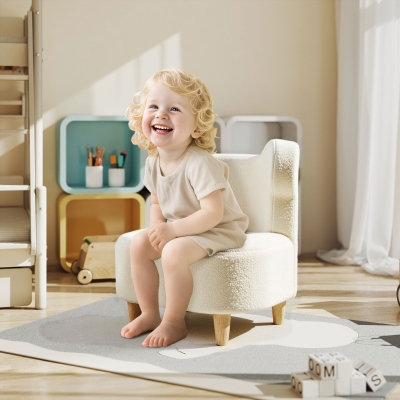 AIYAPLAY Sillón Infantil Sillón de Peluche con Orejas de Oso Cubierta de Felpa Espuma Beige