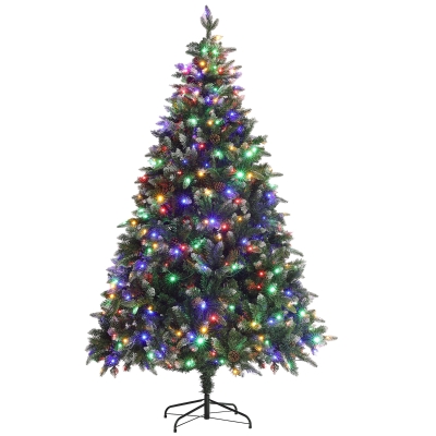 HOMCOM 7ft Pre-Lit Artificial Christmas Tree with Base
