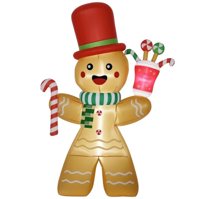 HOMCOM 7.5ft Inflatable Gingerbread Man LED Outdoor Display