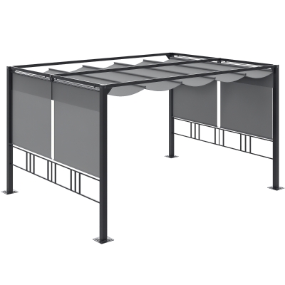 Outsunny Pergola Pavillon 3,9 x 2,9 m mit Sonnendach und 4 automatische Rollläden wasserdicht für Garten Abdecken Gartenmöbel Aluminium Polyester Dunkelgrau