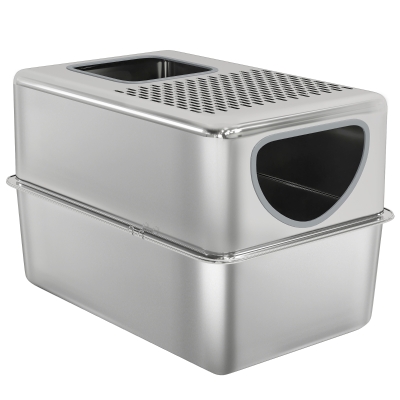 PawHut Litière Acier Inox XL Chats Facile à Nettoyer Argent