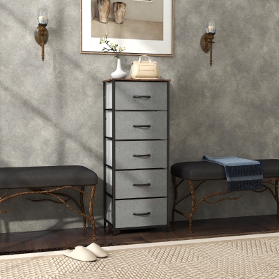 HOMCOM Industrial Chest 5-Drawer Steel Frame Rustic Brown Grey