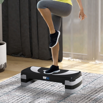 Stepper Fitness Aerobic - Aosom.fr x FFHandball - hauteur reglable surface antiderapante 80 x 31 x 20 cm noir gris clair