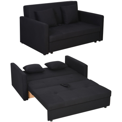 HOMCOM Schlafsofa, 2er-Sofa, mit verstecktem Stauraum, Pollycotton, Dunkelgrau