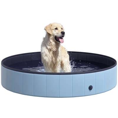 PawHut Piscina Vasca da Bagno Portatile Pieghevole per Cani Animali Domestici in PVC Azzurro Φ160 x 30cm