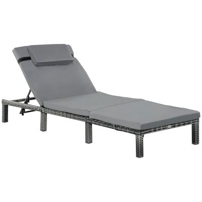 Outsunny Rattan Sun Lounger Grey with Padded Cushion