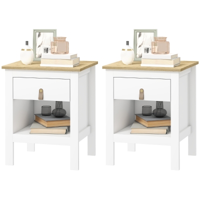 HOMCOM Lot 2 Tables de Chevet Blanc avec Tiroir 45x40x55 cm