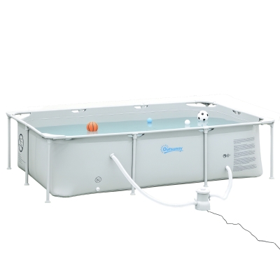 Outsunny Piscina Desmontable Tubular 252x152x65 cm 2163L con Depuradora de Cartucho 1200L/H Piscina Rectangular de Exterior para Adultos y Niños Gris