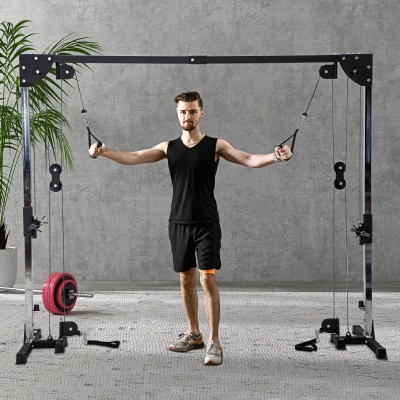 SPORTNOW Appareil Musculation 2x50kg Double Poulie - Noir