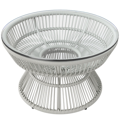 Outsunny Table Basse Ronde Rotin Résine Plateau Verre Ø60x37 cm
