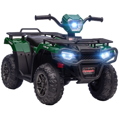 HOMCOM Quad électrique enfant 12V, voiture électrique enfants, double moteur, phares et musique, 88x45x50cm, vert