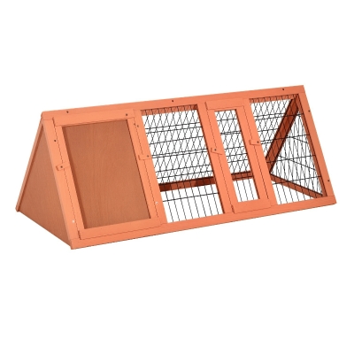 PawHut Kleintierstall 3-eckig Kleintierkäfig, Kleintiergehege mit Tür, Kleintierhaus, Meerschweinchenstall, Auslauf aus Tannenholz, Orange 118 x 50 x 45 cm