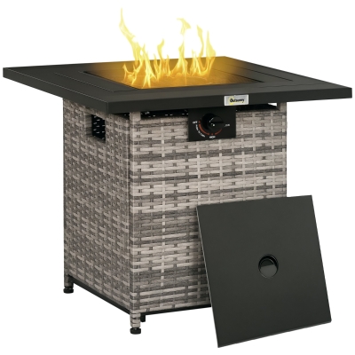 Outsunny PE Rattan Gas Fire Pit Table 40,000 BTU Mixed Grey