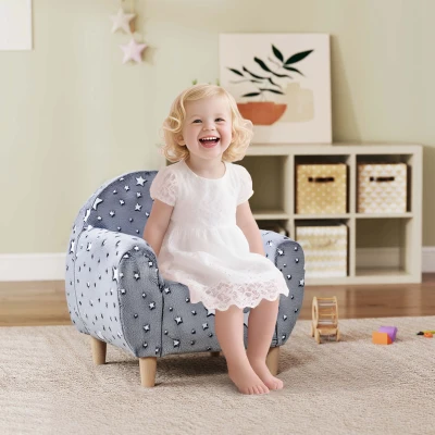 AIYAPLAY Sofá Infantil con Diseño de Estrellas que Brillan en la Oscuridad Tejido Suave de Terciopelo 55x40x55 cm Gris