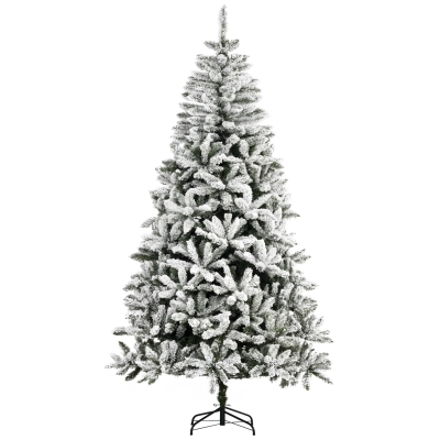 HOMCOM Árvore de Natal Artificial 225 cm com Neve Ignífugo com 1300 Ramos Folhas de PVC Base Dobrável Verde