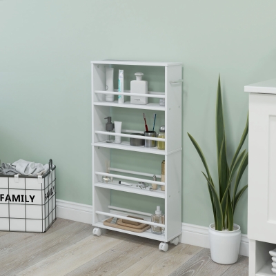HOMCOM Étagère Étroit 4 Niveaux avec Roulettes Blanc 45x15x91 cm