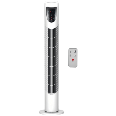 HOMCOM Ventilateur Tour Oscillant 40W Télécommande Blanc