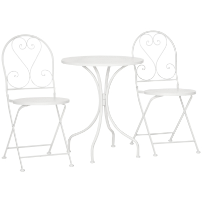 Outsunny Bistro Set 3Pcs Métal Blanc 2 Chaises Table