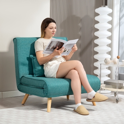 HOMCOM Sillón convertible 1 lugar sofá-cama clic-clac 4 en 1 con respaldo ajustable en 5 posiciones, cojín incluido, verde
