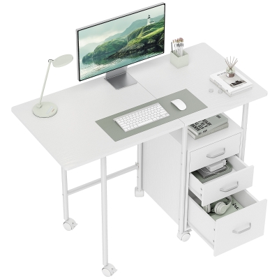 HOMCOM Bureau Pliable Blanc avec Rangement et 3 Tiroirs