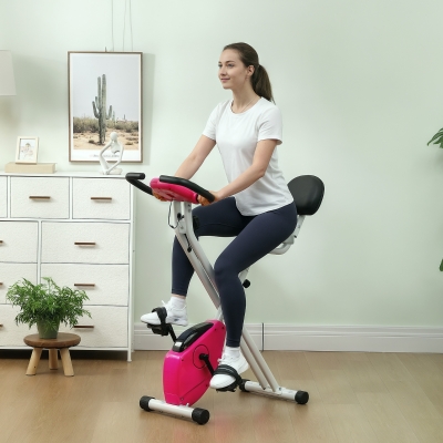 Aosom Vélo d'Appartement Pliable 8 Niveaux Résistance Rose
