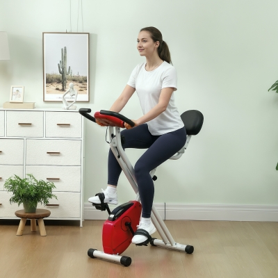 Aosom Vélo d'Appartement Pliable 8 Niveaux Résistance Rouge