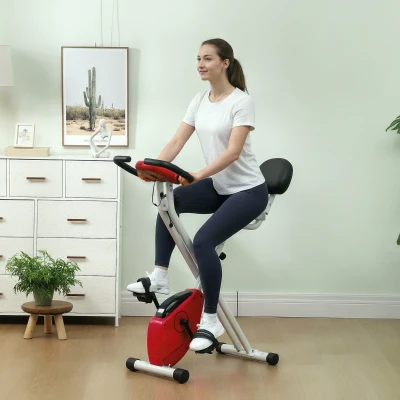 Aosom Vélo d'Appartement Pliable 8 Niveaux Résistance Rouge