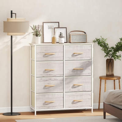 HOMCOM Chest 8 Fabric Drawers Natural Wood Finish