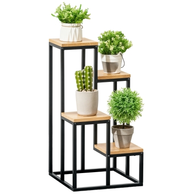 Outsunny Scaffale Portapiante a 4 Livelli in Metallo e Legno