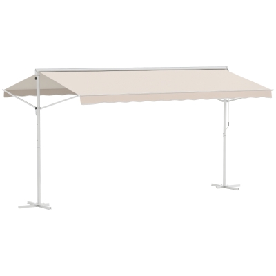 Outsunny Store Double Pente Manuel 4,5x3,4m Acier Blanc Polyester Beige