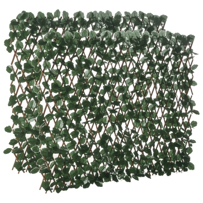 Outsunny Haie artificielle feuilles murale brise-vue 2 panneaux longueur ajustable 295 x 70 cm treillis extensible en PE vert