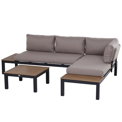 Outsunny 3-Piece Aluminium Corner Sofa Set with Cushions Black