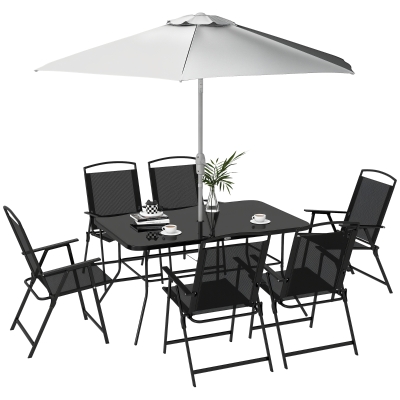 Set de grădină cu Masă, 6 Scaune Pliante, 140x90x70 cm, Gri