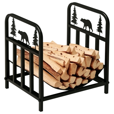 Outsunny Metal Firewood Rack Bear Design Black 42x33.5cm