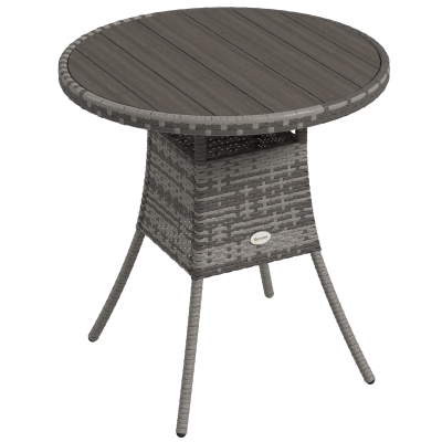 Outsunny 70cm Rattan Table for Four - Wood-Effect Grey