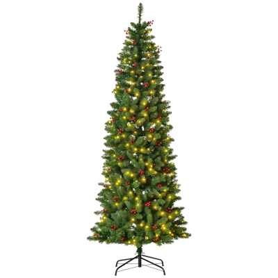 HOMCOM 7FT Prelit Pencil Christmas Tree Green with LED Lights