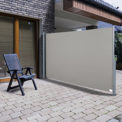 Outsunny Retractable Side Awning, Garden Privacy Screen Divider, Full Cassette Wind Breaker for Hot Tub, Balcony, Terrace, Pool, 300 x 160 cm, Grey