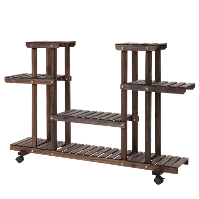 Outsunny Soporte para Plantas de 4 Niveles con Ruedas Soporte para Macetas para Interiores y Exteriores 123,5x33x80 cm Marrón