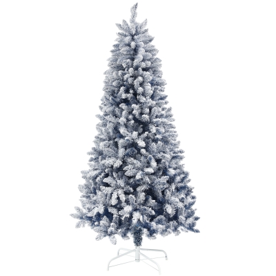 HOMCOM 6ft Flocked Christmas Tree Metal Stand 700 Tips Blue