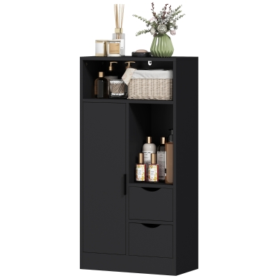 HOMCOM Badezimmerschrank mit 2 Schubladen Offenes Fach und Verstellbare Regale für Kleinen Raum 50x25x100 cm Weiß