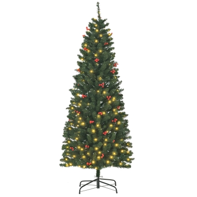 HOMCOM 6FT Prelit Pencil Christmas Tree Green with LED Light