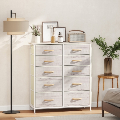HOMCOM Chest Ten Fabric Drawers Natural Wood
