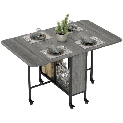 HOMCOM Table Pliante Extensible Cuisine 6 Pers. Roulettes Gris