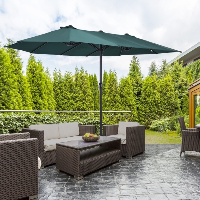 Outsunny parasol met zwengel tuinparasol dubbele marktparasol 460 x 270 cm donkergroen